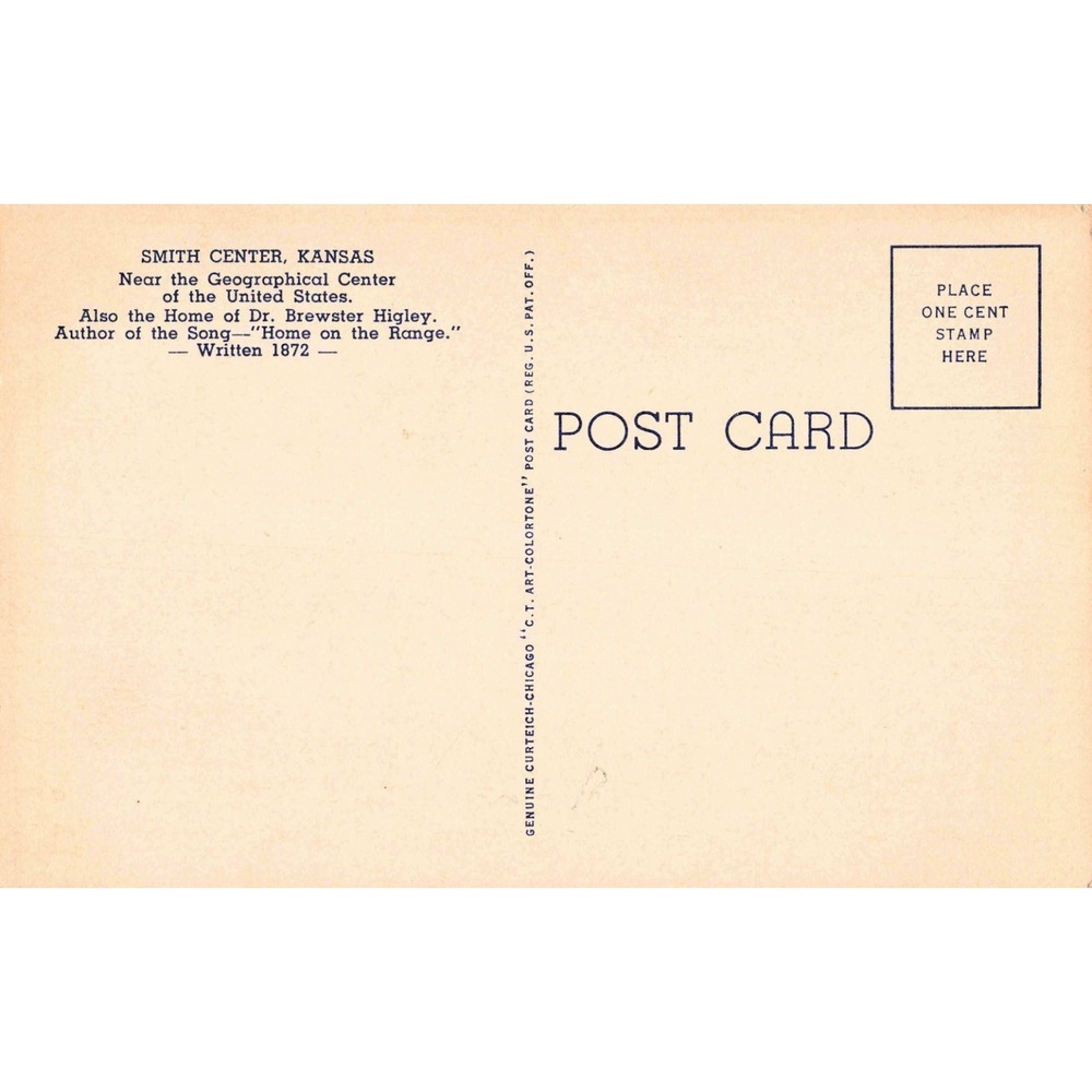 Smith Center Kansas KS Linen Postcard 1942 Uncle Sam Geographical Center USA - Picture 2 of 2